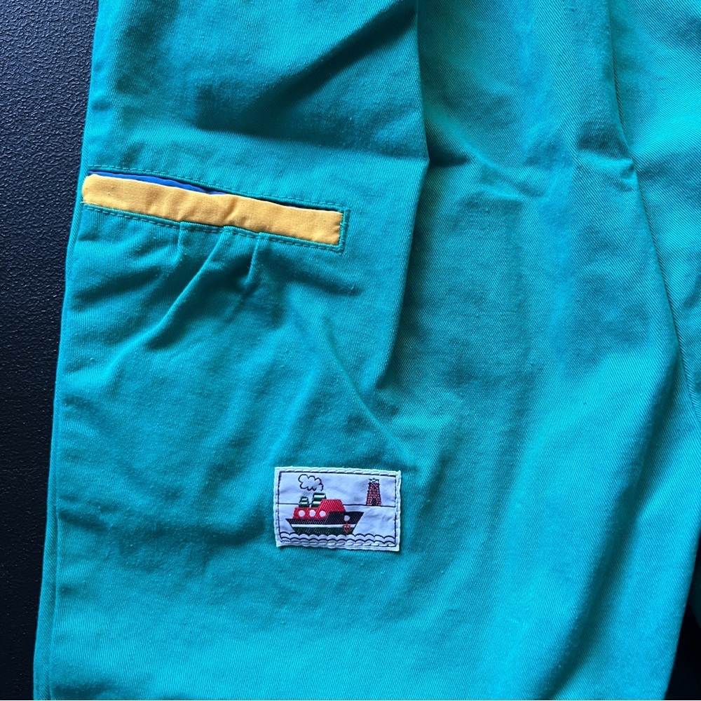 Vintage 1990s Art Viti Color block Green Blue Romper Overalls Unisex Kids Retro - Picture 6 of 15